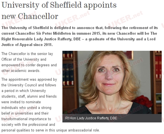 英国上诉法院法官将担任谢菲尔德大学校长