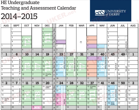 德比大学发布2014/15学年校历