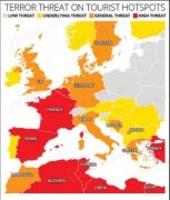 英国外交部发布全球196个国家恐怖袭击风险地图
