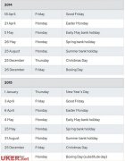 精心整理2014至2015年英国留学公共假日一览表