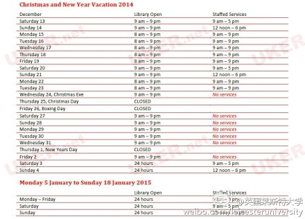 莱斯特大学发布圣诞假期David Wilson图书馆开放时间