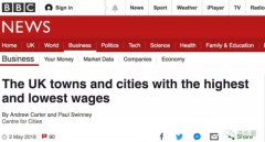 BBC公布英国最高收入和最低收入城镇榜单