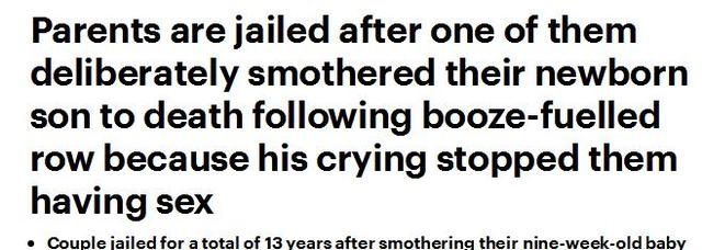 英国夫妻因儿子哭闹打断性生活，愤而将其殴打致死被判共13年