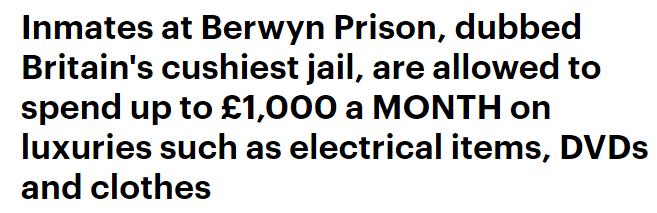 监狱变度假村？英国最“爽”监狱牢房配电脑，每月可消费8600