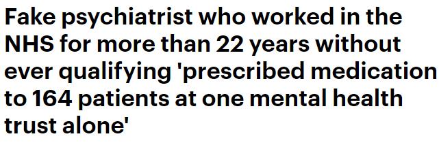 英女子靠假文凭竟成公立医院医生，从医超22年治疗数千精神病