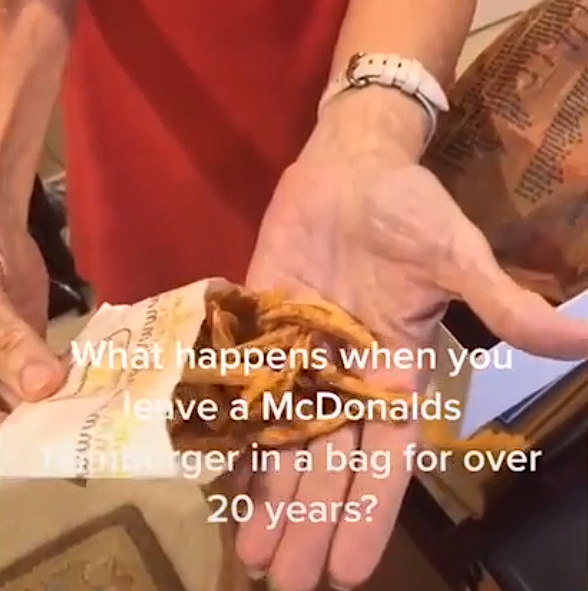 英奶奶1996年买麦当劳汉堡薯条放鞋盒，至今没发霉，视频爆火