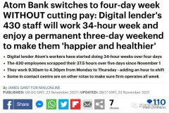 改了！英国上百家公司宣告永远实行4天任务制，不降薪！