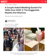 奇葩 ¦ 新婚夫妇要求来宾在婚礼上随$500+礼物，网友狂喷
