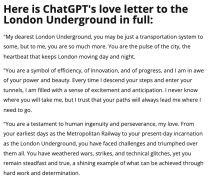 ChatGPT给伦敦地铁写情书？！网友：太肉麻，别太爱